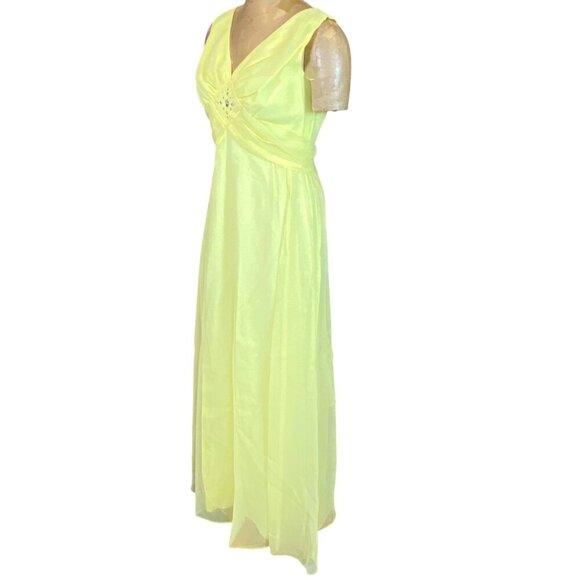 Vintage 60s Long Gown/Dress Prom Formal Wedding Sz 14 Yellow #213N - Picture 3 of 7